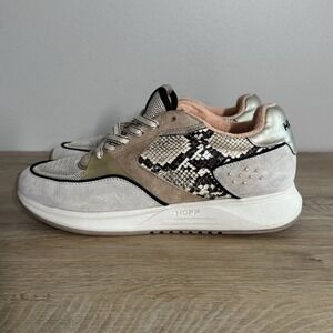 Hoff Ipanema Womens 9 Sneakers Snake Print Beige‎ Silver Leather Suede Retro